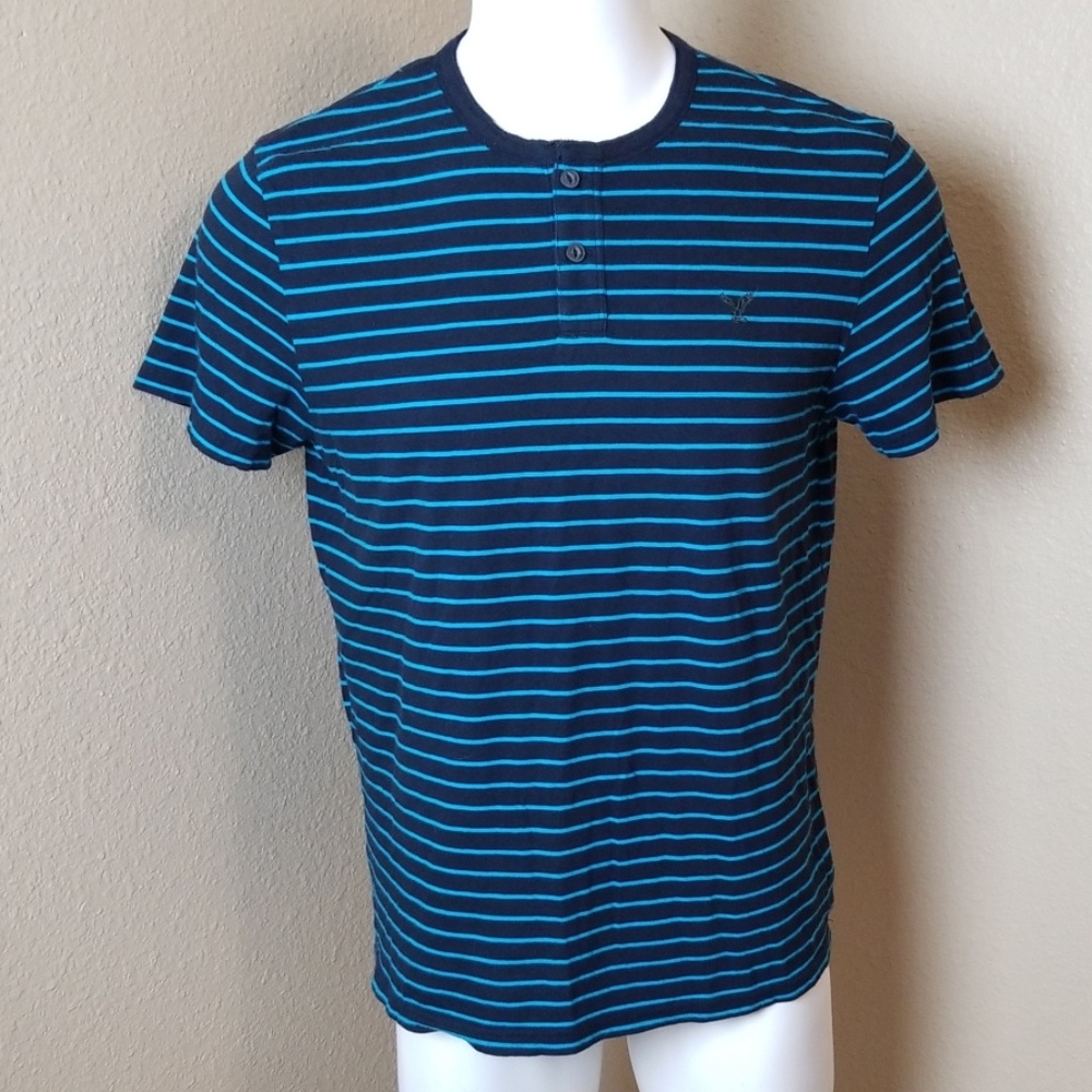 American Eagle Blue Black Striped Shirt